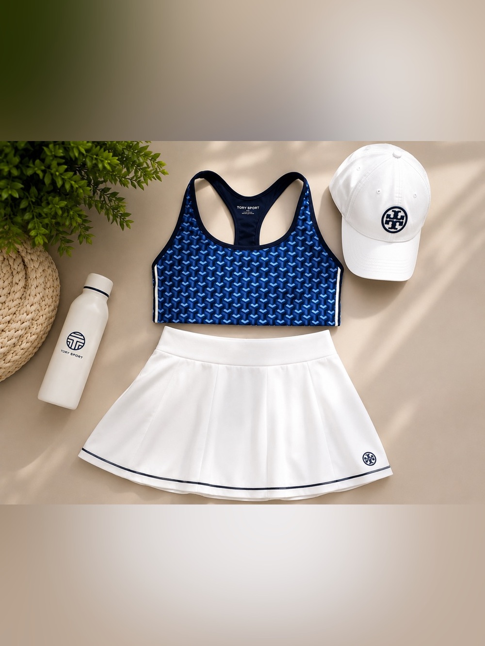 NWT Tory Sport Blue Geometric Performance Tennis Sports Bra
